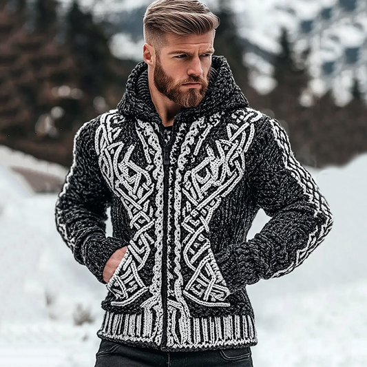Men's Viking Celtic Pattern Cozy Zip And Pocket Hooded Sweater artswardrobe