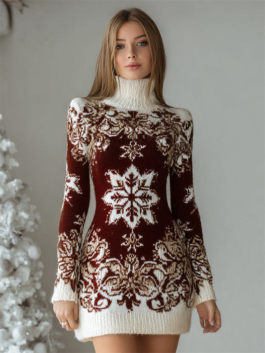 Vintage Christmas Snowflake Isle Turtleneck Sweater Dress artswardrobe