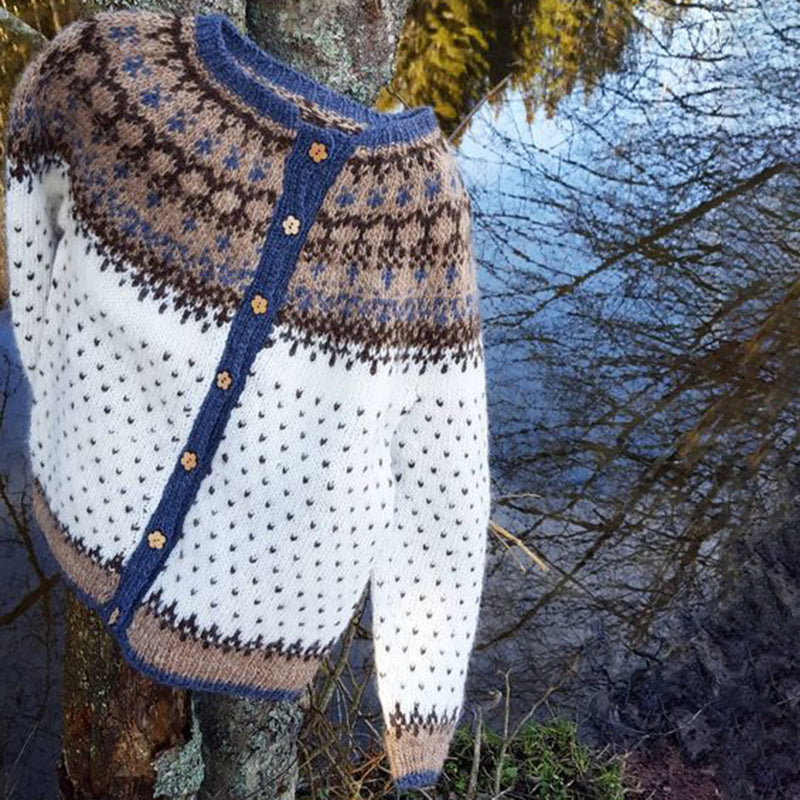 Vintage Icelandic Tribal Button Color Block Cozy Sweater Cardigan elevenforest