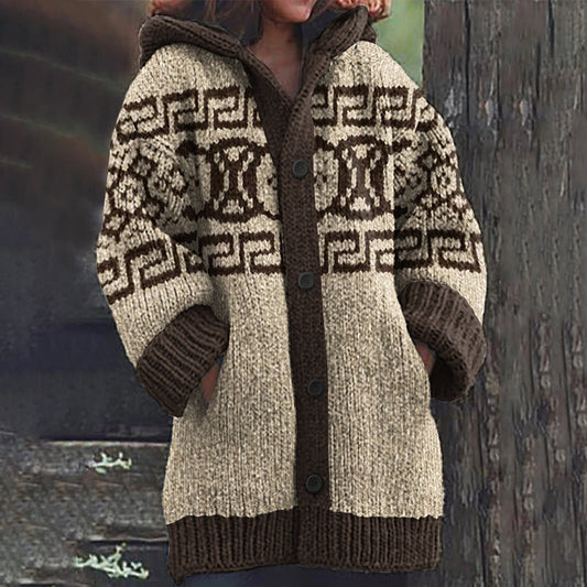 Greek Key Pattern Knit Pullover Cardigan Sweater artswardrobe