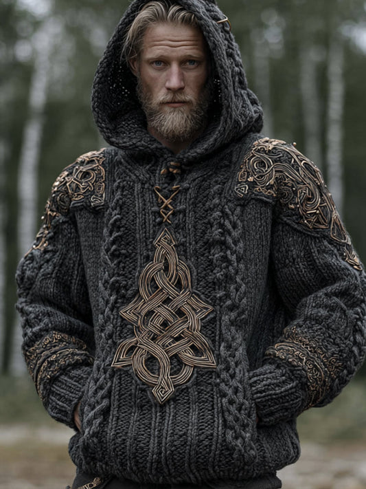 Men's Vintage Viking Celtic Knot Thick Needle Warm Long-sleeved Hooded Sweater artswardrobe