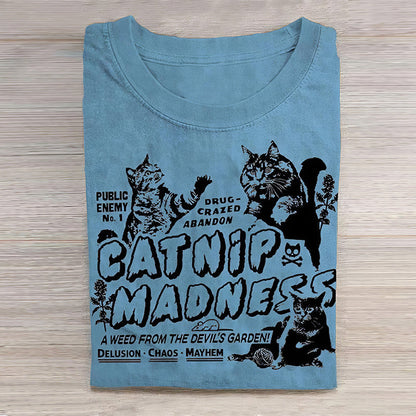 Funny Cat Round Print Neck Short Sleeve T-Shirt elevenforest