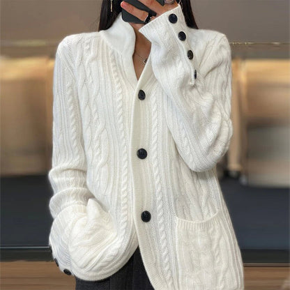 Vintage Twist Stand Collar Loose Button Cardigan elevenforest