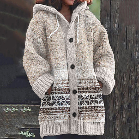 Fairman Island Print Vintage Hooded Sweater Cardigan elevenforest