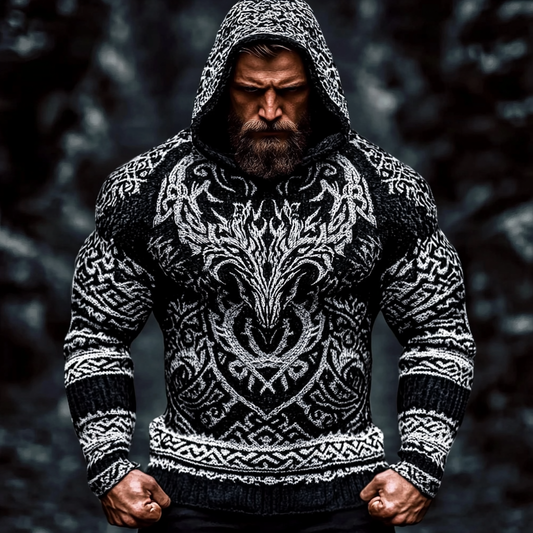 Men's Viking Wolf Inspired Celtic Chunky Hooded Sweater artswardrobe