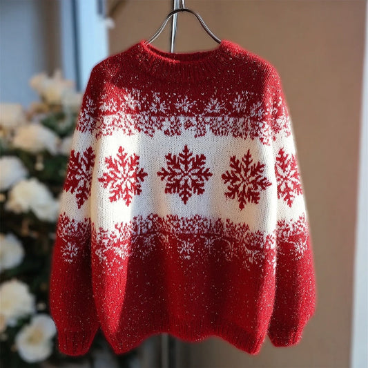Vintage Snowflake Pattern Crew Neck Cozy Sweater artswardrobe