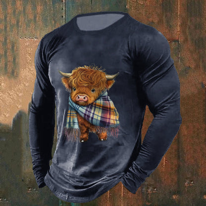 Men's Highland Cow Print Crew Neck Casual T-Shirt artswardrobe