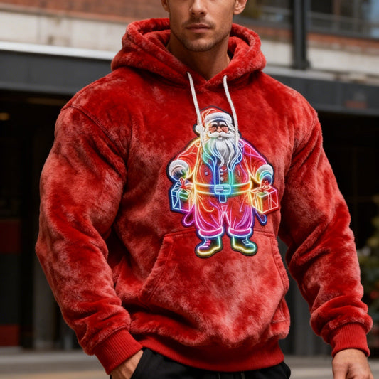 Comstylish Men's Christmas Santa Claus Pattern Flannel Hoodie