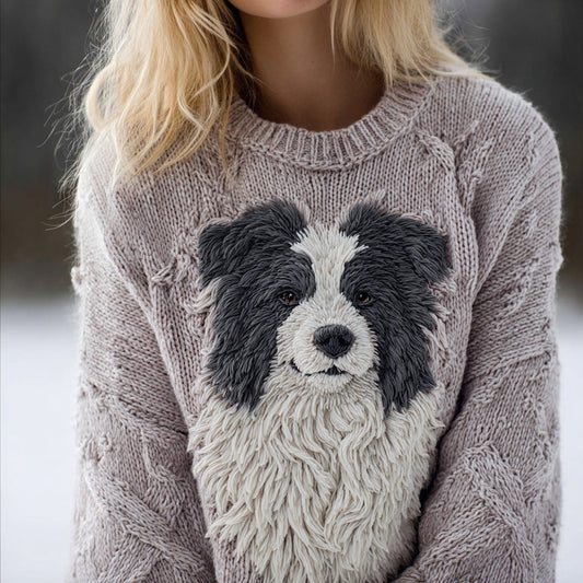 Lovely Border Collie Crew Neck Cozy Knit Sweater artswardrobe