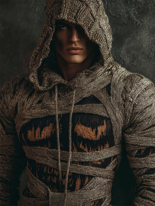 Men's Halloween Spooky Face Mummy Bandages Cozy Hooded Sweater artswardrobe