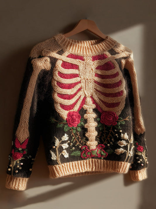 Vintage Halloween Human Anatomy Art Sense Thick Needle Round Neck Sweater artswardrobe
