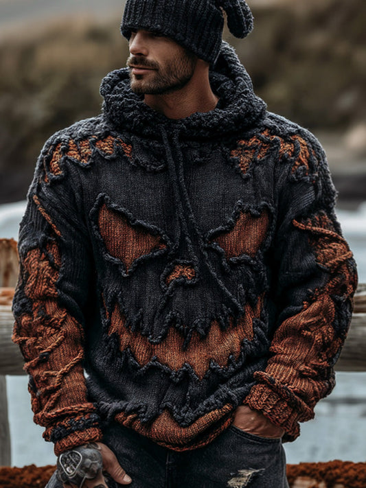 Men's Vintage Halloween Ghost Face Embroidered Hooded Sweater artswardrobe