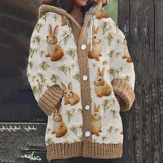 Cute Spring Easter Bunny Cozy Hooded Cardigan artswardrobe