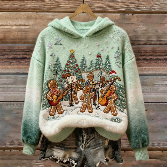 Women's Retro Christmas Tree Pattern Casual Hooded Sweatshirt
