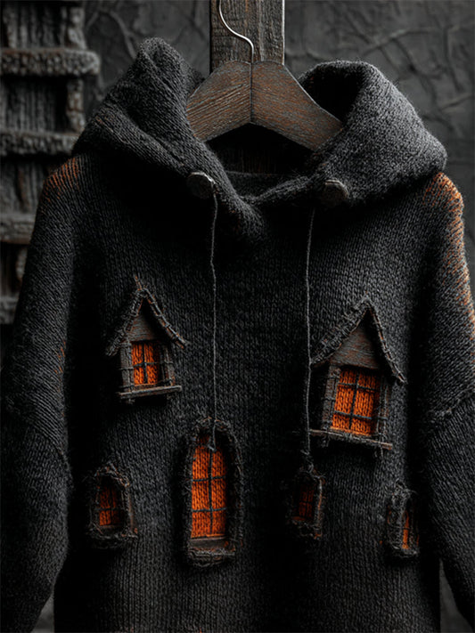 Halloween Dark Castle Inspired Hooded Cozy Knit Sweater artswardrobe