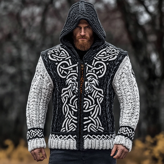 Men's Viking Wolf Style Celtic Thick Zip Hooded Sweater artswardrobe