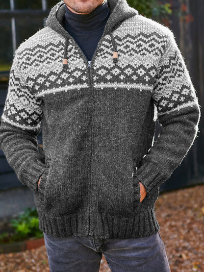 Mens Vintage Fair Isle Knitted Hooded Cardigan elevenforest