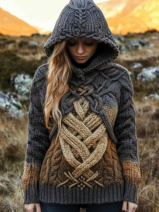 Viking Vintage Totem Gradient Pattern Women's Hooded Sweater artswardrobe