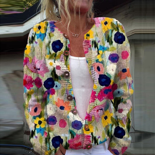 Vintage Floral Art Pattern Cozy Cardigan Sweater artswardrobe