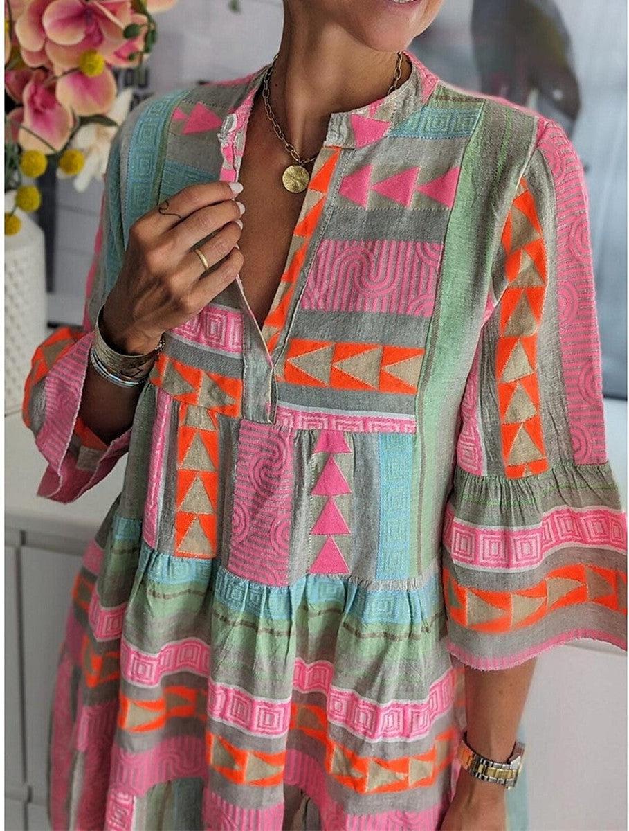 LM | Printed dress with V-neckline