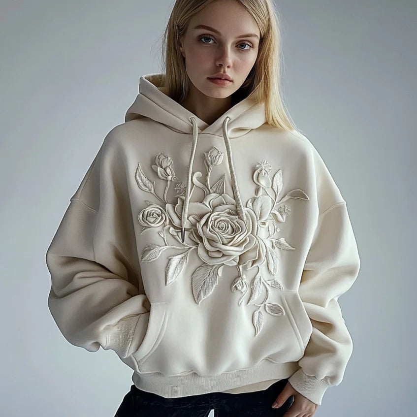 Comstylish Women's Floral Embroidery Art Casual Hoodie