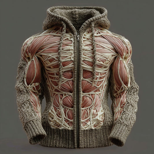 Men's Skull Line Art Knit Zip-up Hooded Sweater artswardrobe
