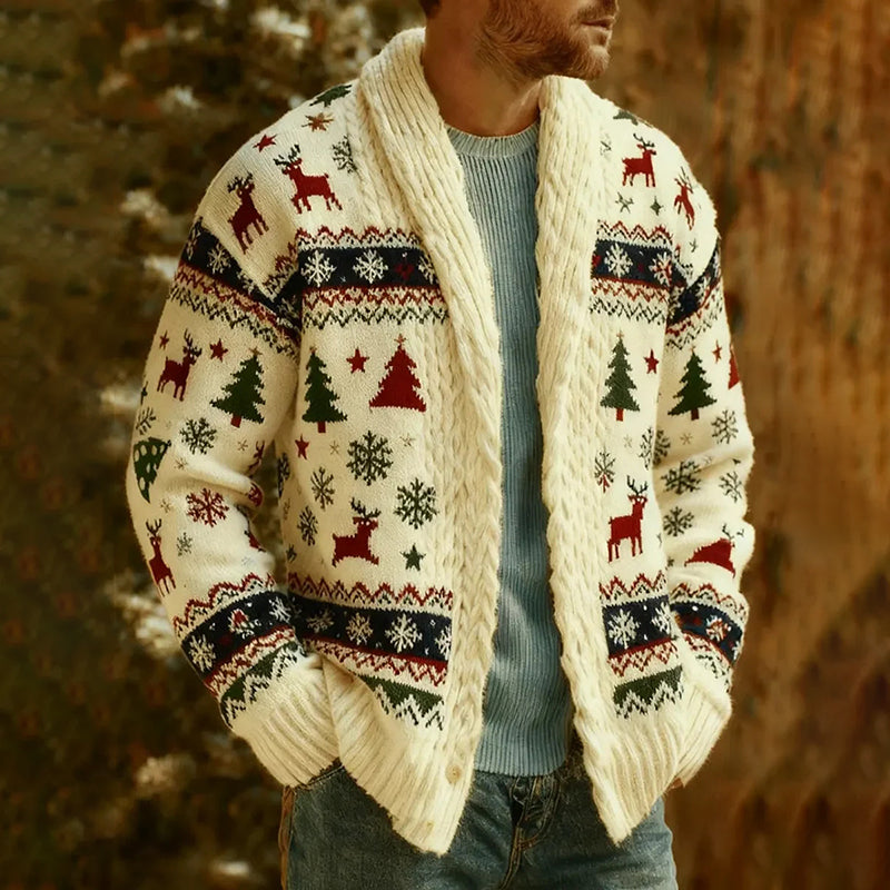 Comstylish Men's Vintage Christmas Pattern Knitted Sweater Cardigan