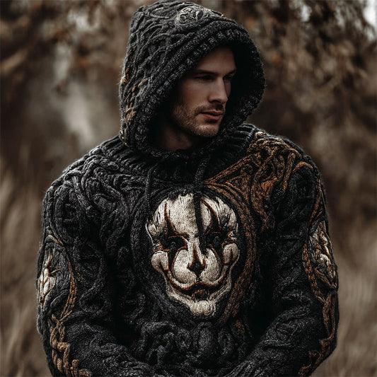 Men's Halloween Clown Face Celtic Cozy Knit Hooded Sweater artswardrobe