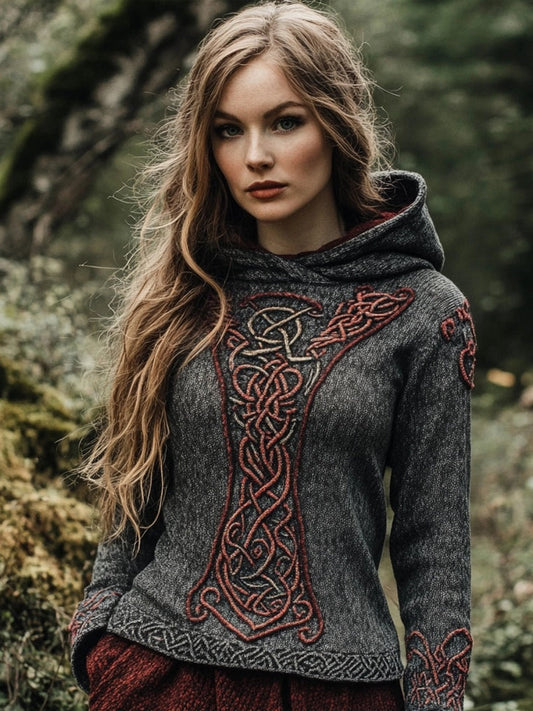 Vintage Viking Vegvisir Celtic Jacquard Cozy Hooded Sweater artswardrobe