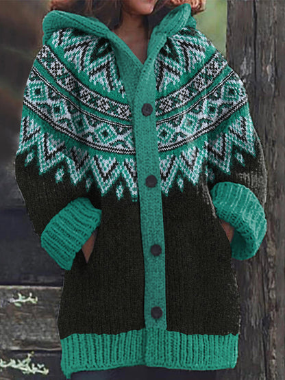 Women's Fairman Pattern Contrast Sweater Cardigan elevenforest