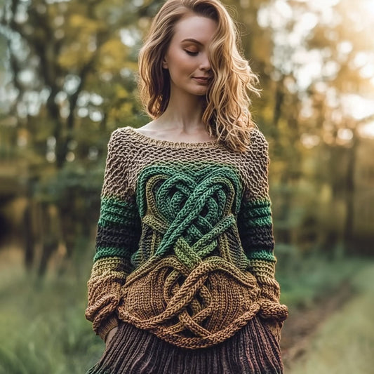 Women's Celtic Knot Jacquard Crew Neck Contrast Sweater artswardrobe