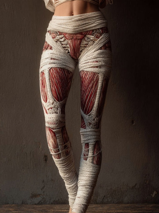 Vintage Muscle Anatomy Bandage Art Cozy Knit Leggings artswardrobe