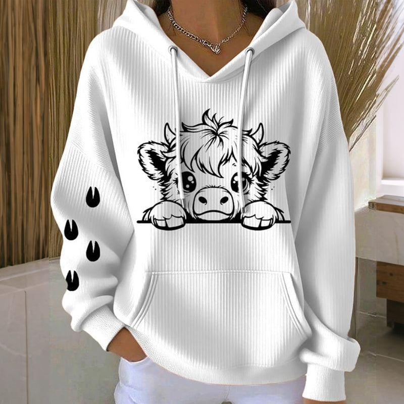 Women's Cute Highland Cow Print Long Sleeve Casual Hoodie artswardrobe