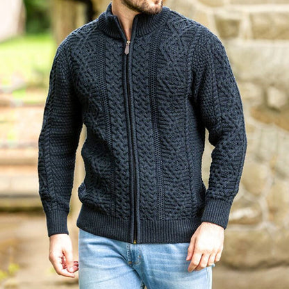 Men's Clan Fisherman Full Zip Aran Sweater Cardigan artswardrobe