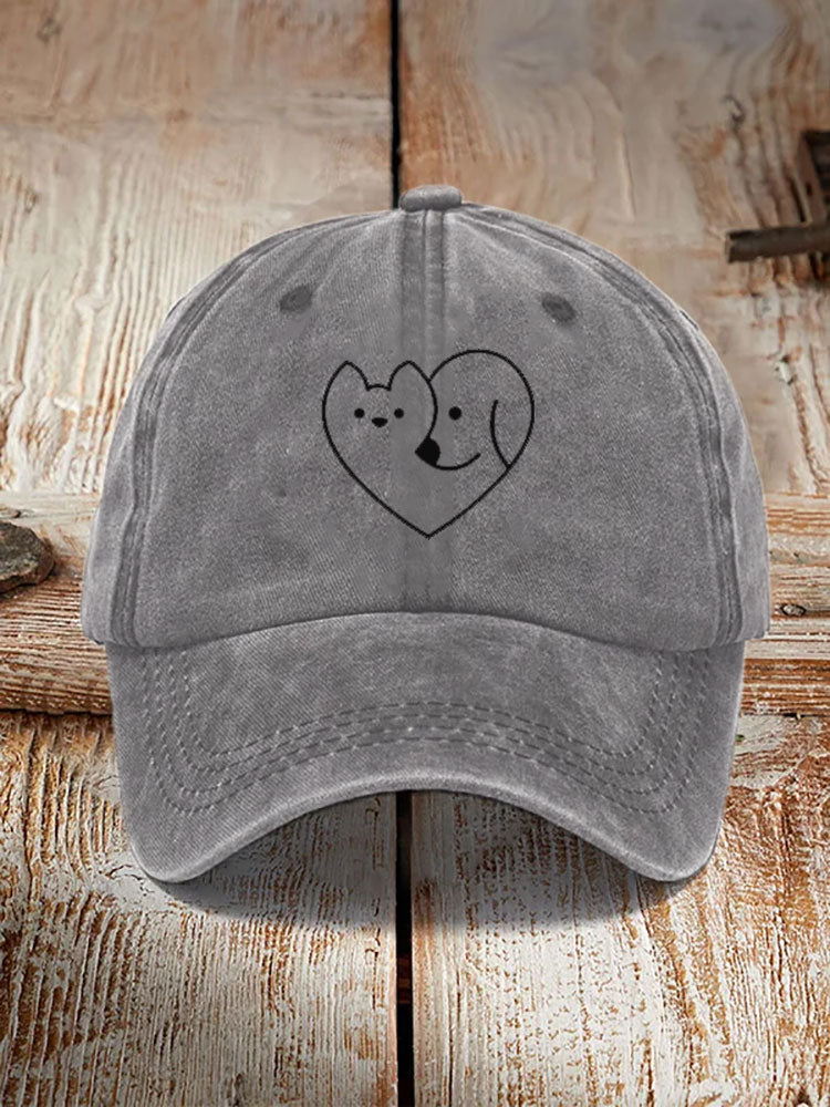 Unisex Casual Pet Dog And Cat Print Washed Hat elevenforest