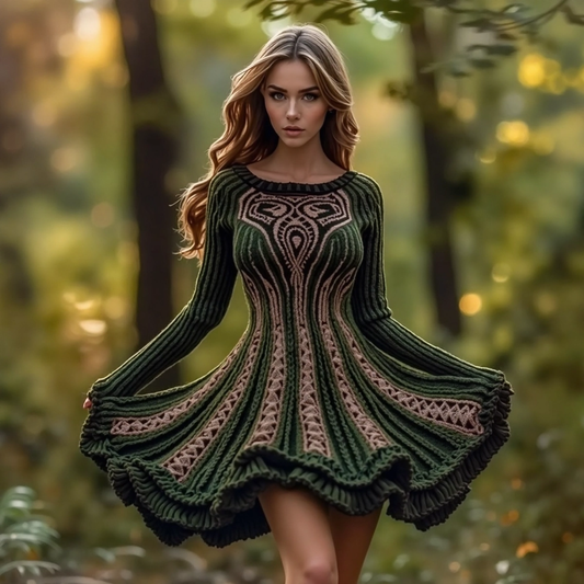 Women's Vintage Irish Celtic Knot Pattern Cozy Knit Sweater Dress artswardrobe