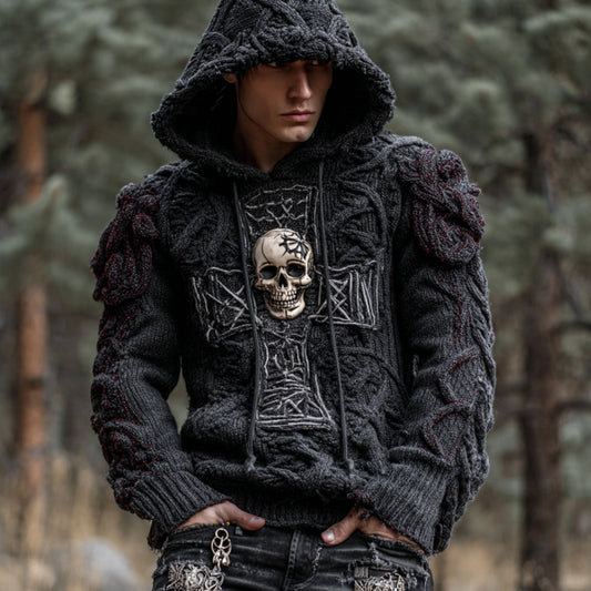 Men's Skeleton Cross Art Celtic Coarse Needle Sweater artswardrobe