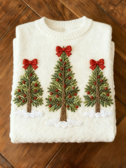 Merry Christmas Tree Knitted Print Sweater artswardrobe