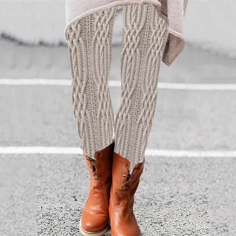 Vintage  Geometry Aran Cable Knit Pattern Comfy Leggings artswardrobe