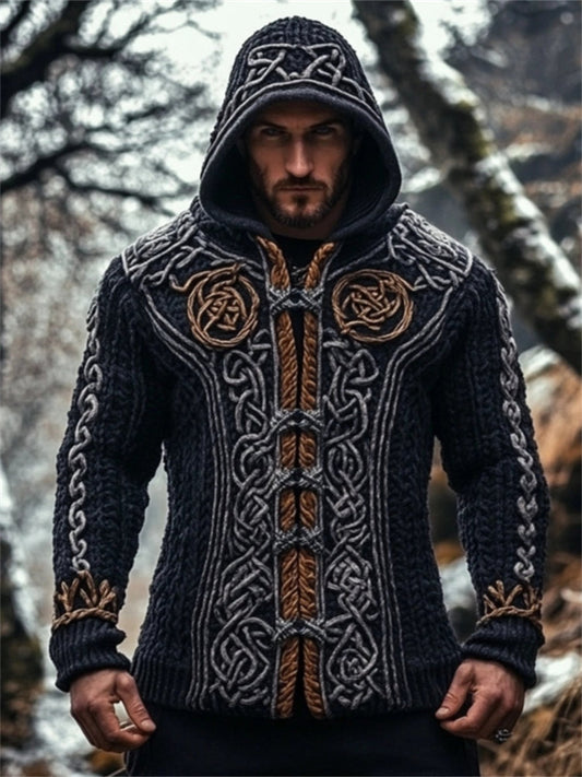 Men's Viking Medieval Celtic Cozy Chunky Hooded Cardigan artswardrobe