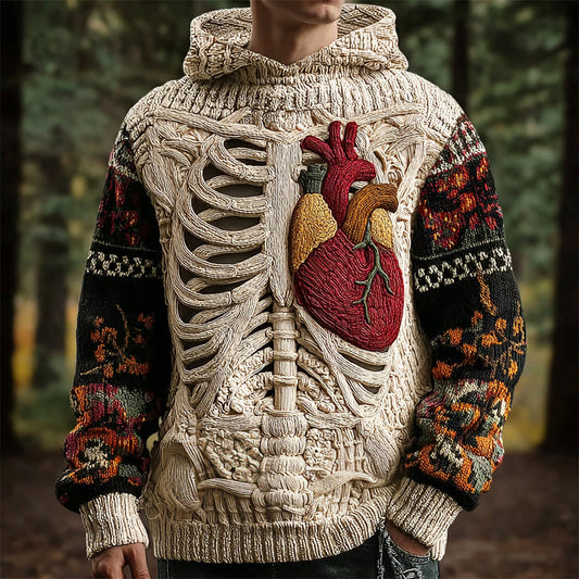 Halloween Skeleton & Heart Organ Art Men's Hooded Sweater artswardrobe