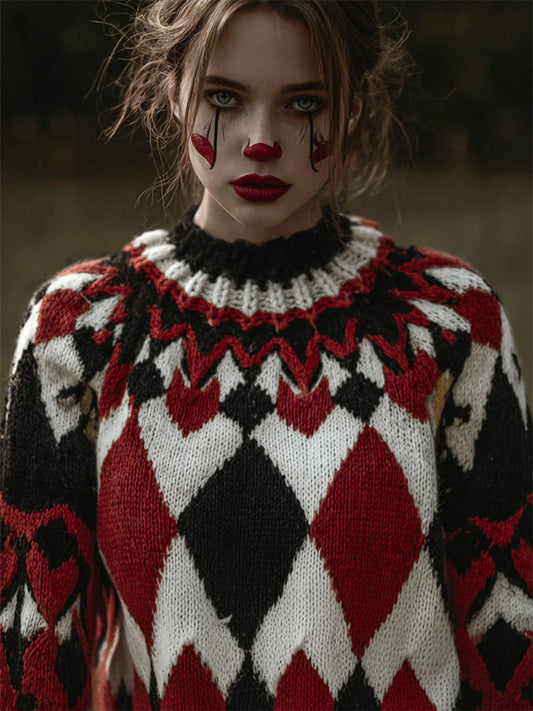 Halloween Clowness Pokers Inspired Colorblock Isle Sweater artswardrobe