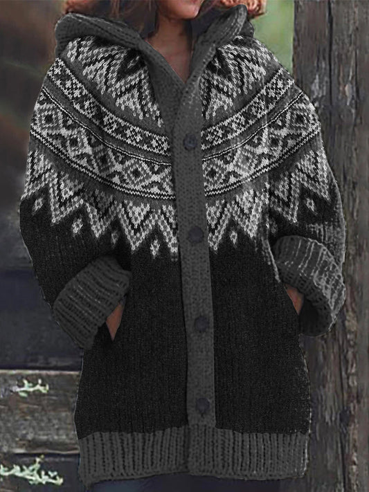 Women's Fairman Pattern Contrast Sweater Cardigan elevenforest