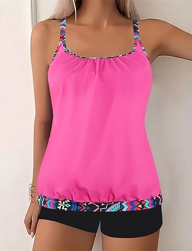 Tankini Two Piece Swimsuit Lace Swimwear Swimwear Black Pink Breathable Quick Dry Lightweight Sleeveless - Swimming Surfing Beach Summer Spring