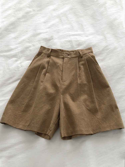 Women's Vintage Simple Linen Blend Casual Shorts artswardrobe
