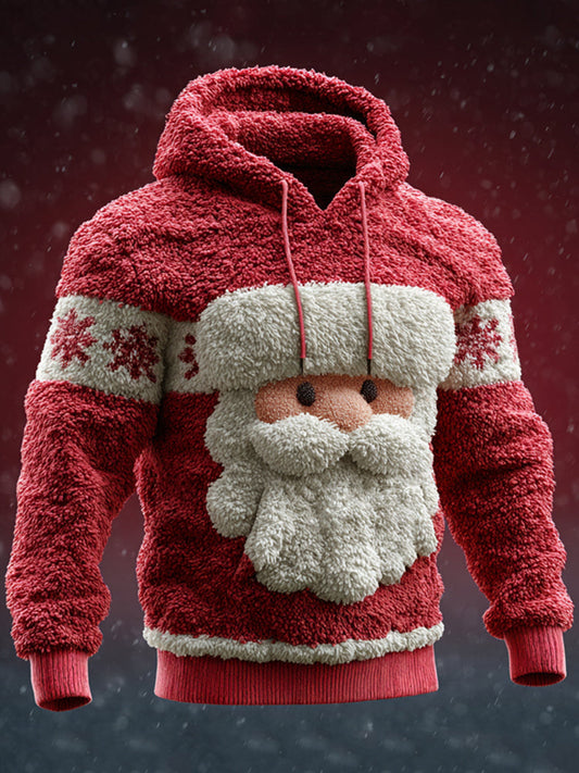 Comstylish Men's Christmas Santa Claus Snowflakes Cozy Plush Hoodie