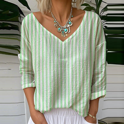 Comstylish Vintage Stripe Pattern Cozy Linen Shirt