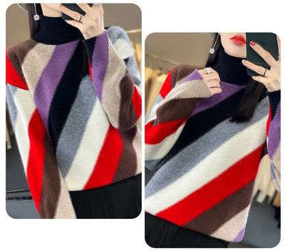 LM | Contrast color turtleneck sweater 2024
