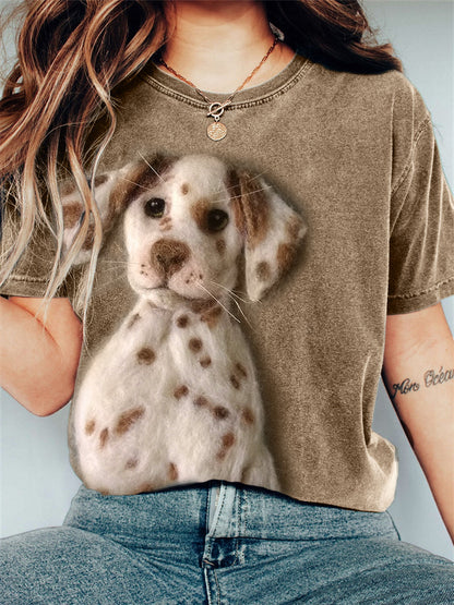 Comstylish Lovely Dalmatian Dog Felt Art Vintage T Shirt