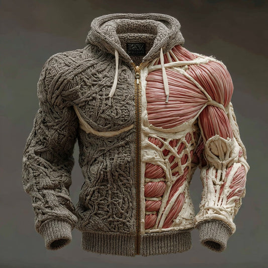 Men's Halloween Skull Knit Panel Zipper Sweater artswardrobe